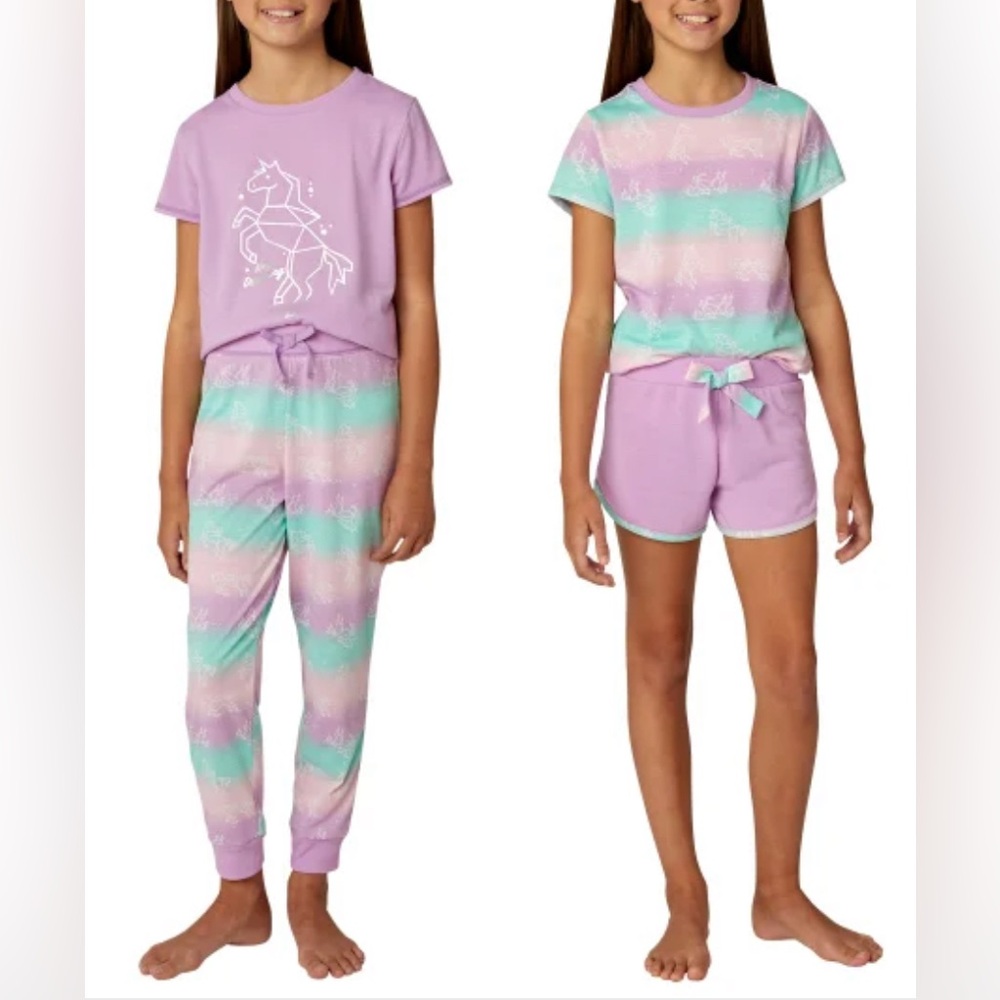 BCBG Girls Youth 4-pc Lounge Pajama Set Size L 14/16 Purple Blue Unicorn NWT